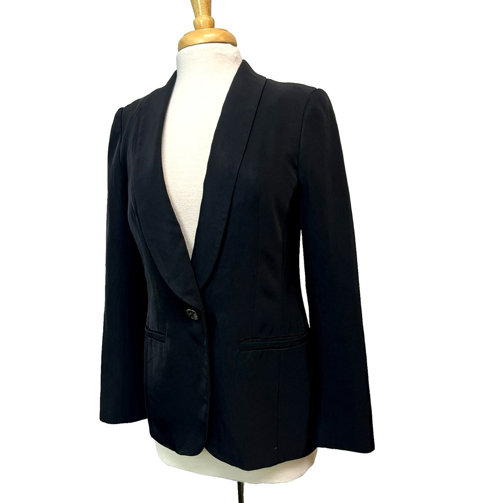 Trina Turk One Button Blazer Black Triacetate‎ Shawl Lapels Lined SZ 6